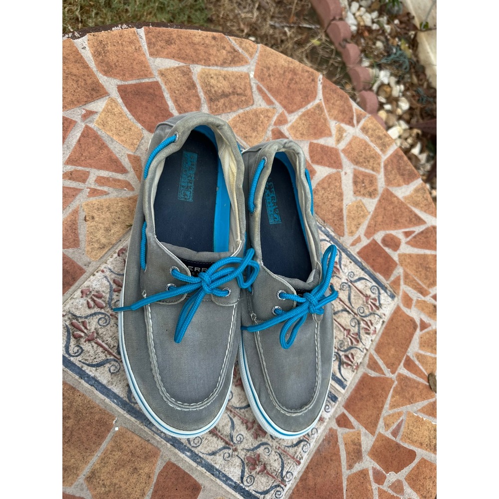 Sperry Top-Sider Mens 12M Bahama Grey Canvas Blue Laces Boat Shoes 0773069